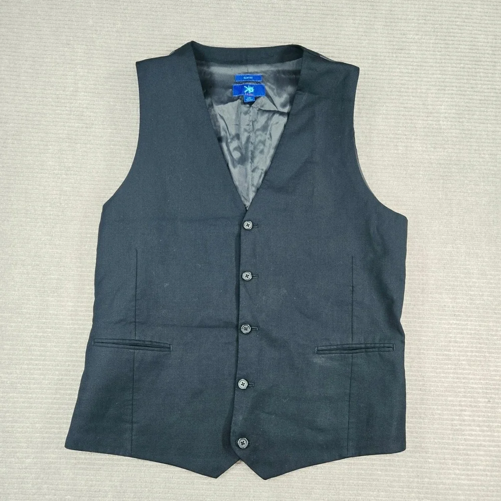 Egara Mens 2XLT Black 100% Wool Slim Fit Formal Suit Vest